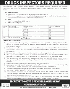 Health Department Drugs Inspector Jobs in KPK 2016 From Download Eligibility Criteria Dates and Schedule