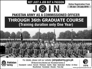 Join Pak Army Through 36th Graduate Course 2016 Online Registration For Jobs Eligibility Criteria Dates and Schedule