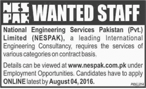 NESPAK Pakistan Jobs 2016 Application Form Download Procedure Sample Model Test Papers Online