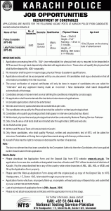 Karachi Police Jobs 2016 NTS Application Form Constables Lady Constables Last Date Eligibility Criteria