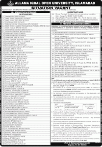 Allama Iqbal Open University Islamabad Jobs 2016 Application Form Download Written Test Requirements Details