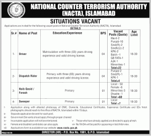 National Counter Terrorism Authority Islamabad Jobs 2016 NACTA Registration Form Download Last Date