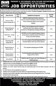 Primary and Secondary Healthcare Department Punjab Jobs 2016 Application Form Download