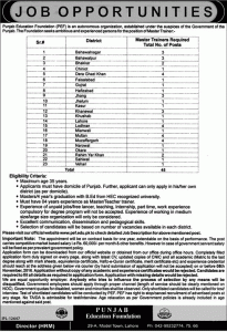 Punjab Education Foundation Jobs 2016 Master Trainer Download Application Form Submission Last Date