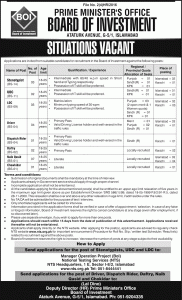 Prime Minister's Office Board of Investment Pakistan Jobs 2016 NTS Application Form